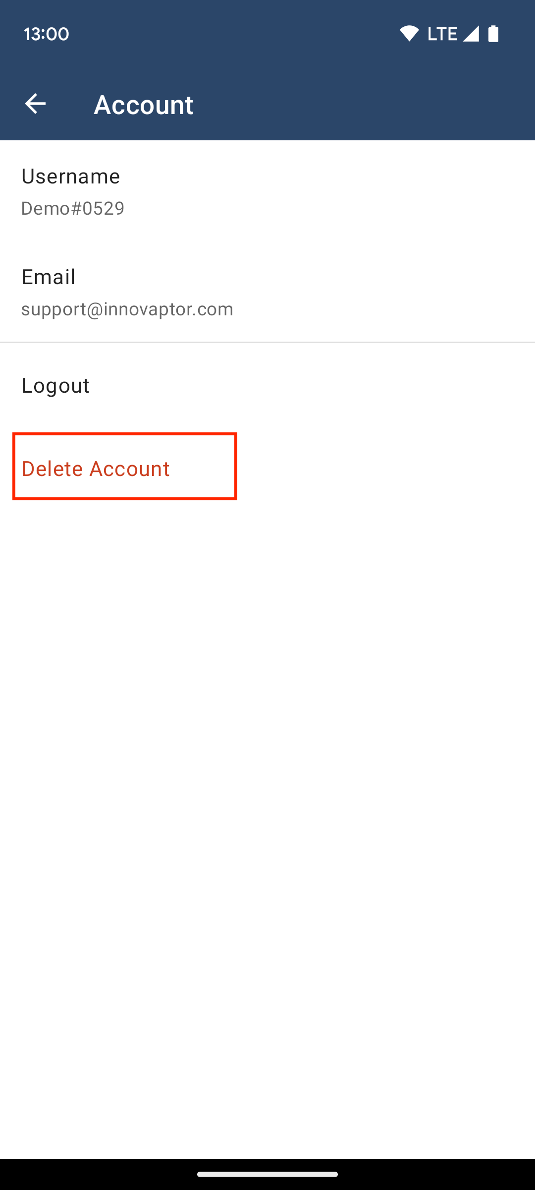 Tap the Delete Account Button